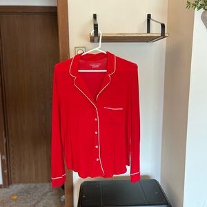Victoria's Secret Red Long Sleeve Notched Collar Pajama Blouse